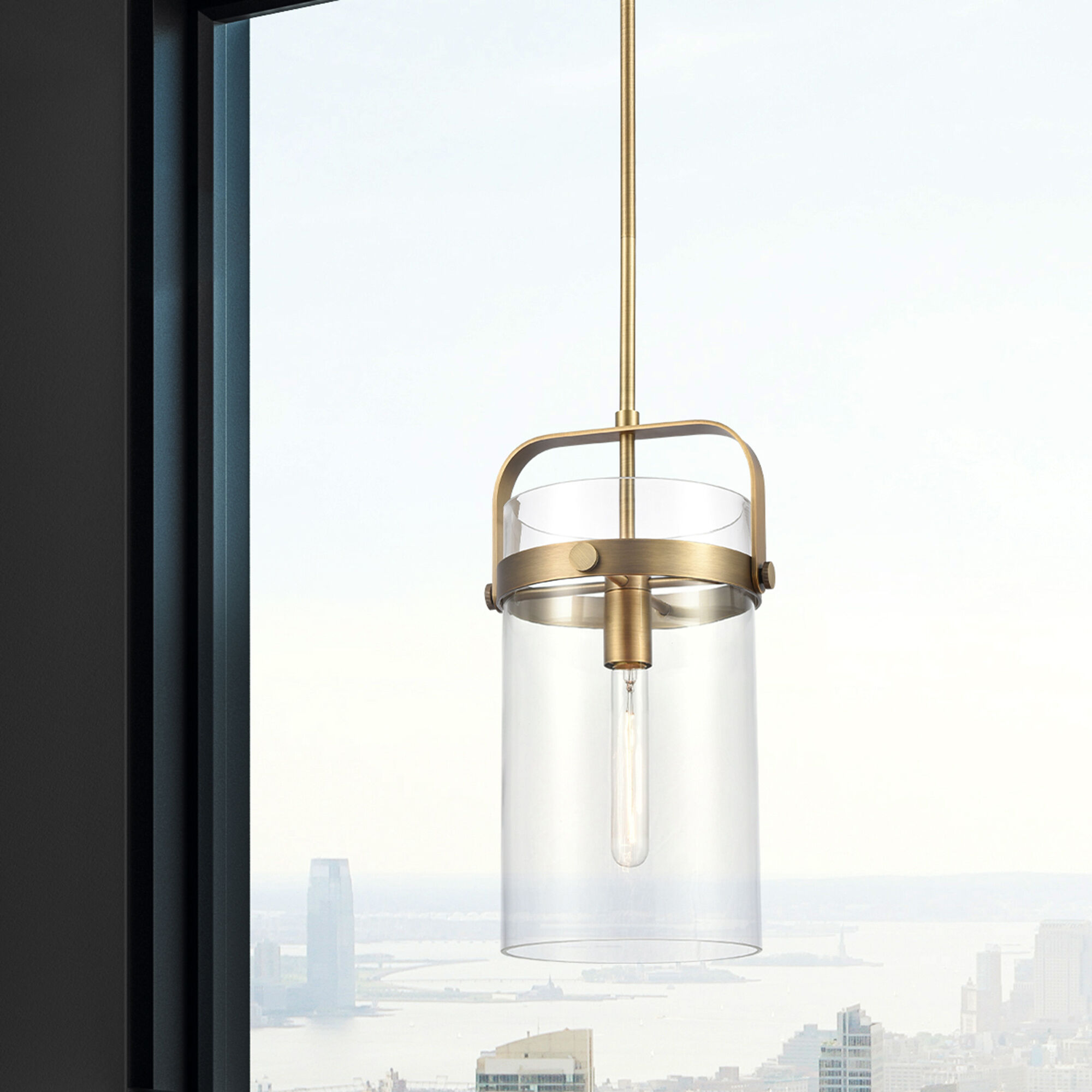 Pilaster 1 Light 9.38 inch Brushed Brass Mini Pendant Ceiling Light in Clear Glass