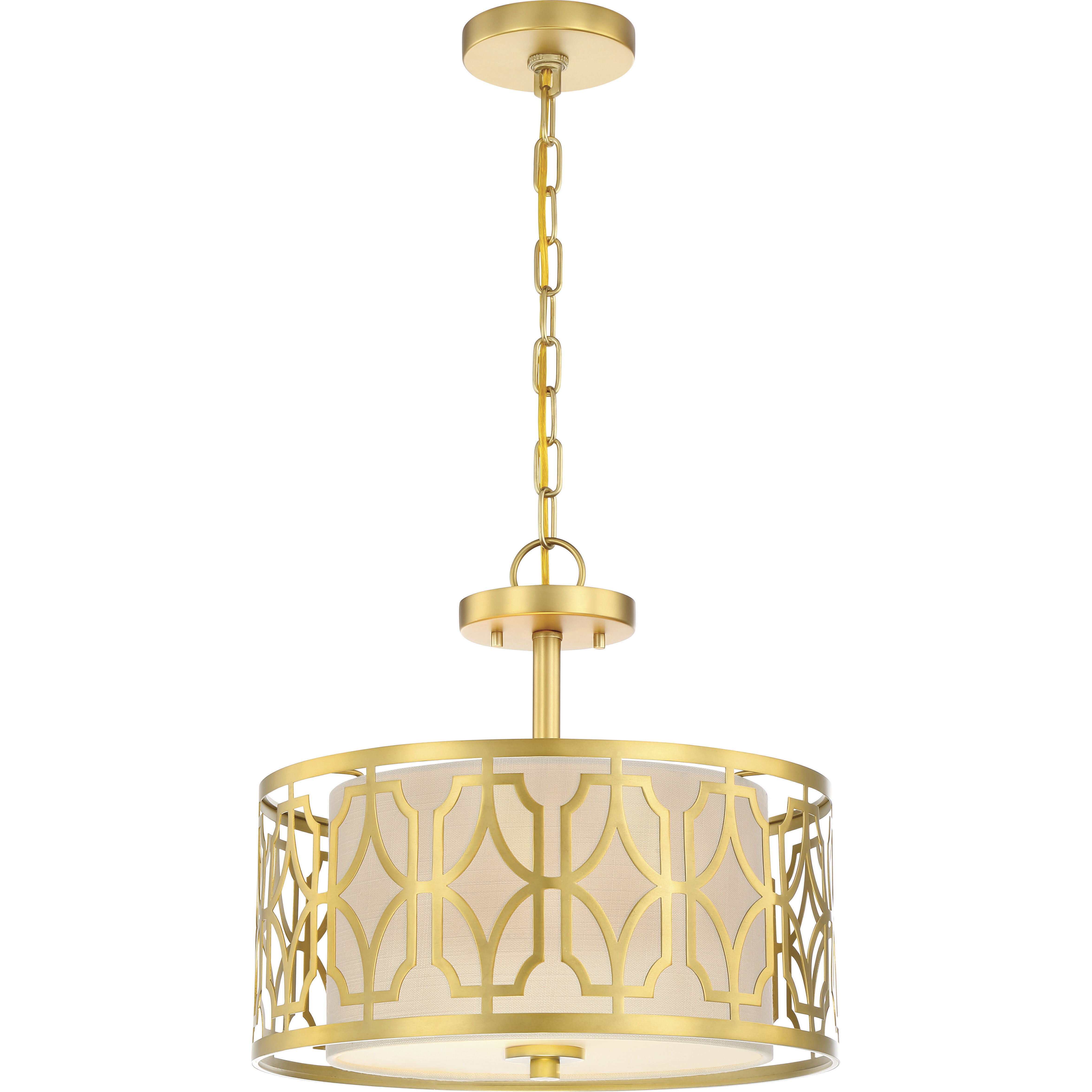 Filigree 2 Light 15 inch Natural Brass Semi Flush Mount Ceiling Light