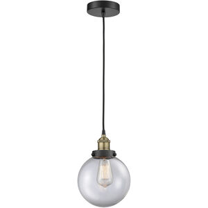 Beacon 1 Light 8 inch Black Antique Brass and Clear Mini Pendant Ceiling Light
