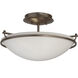 Plain 2 Light 14.5 inch Bronze Semi-Flush Ceiling Light in Opal, Small