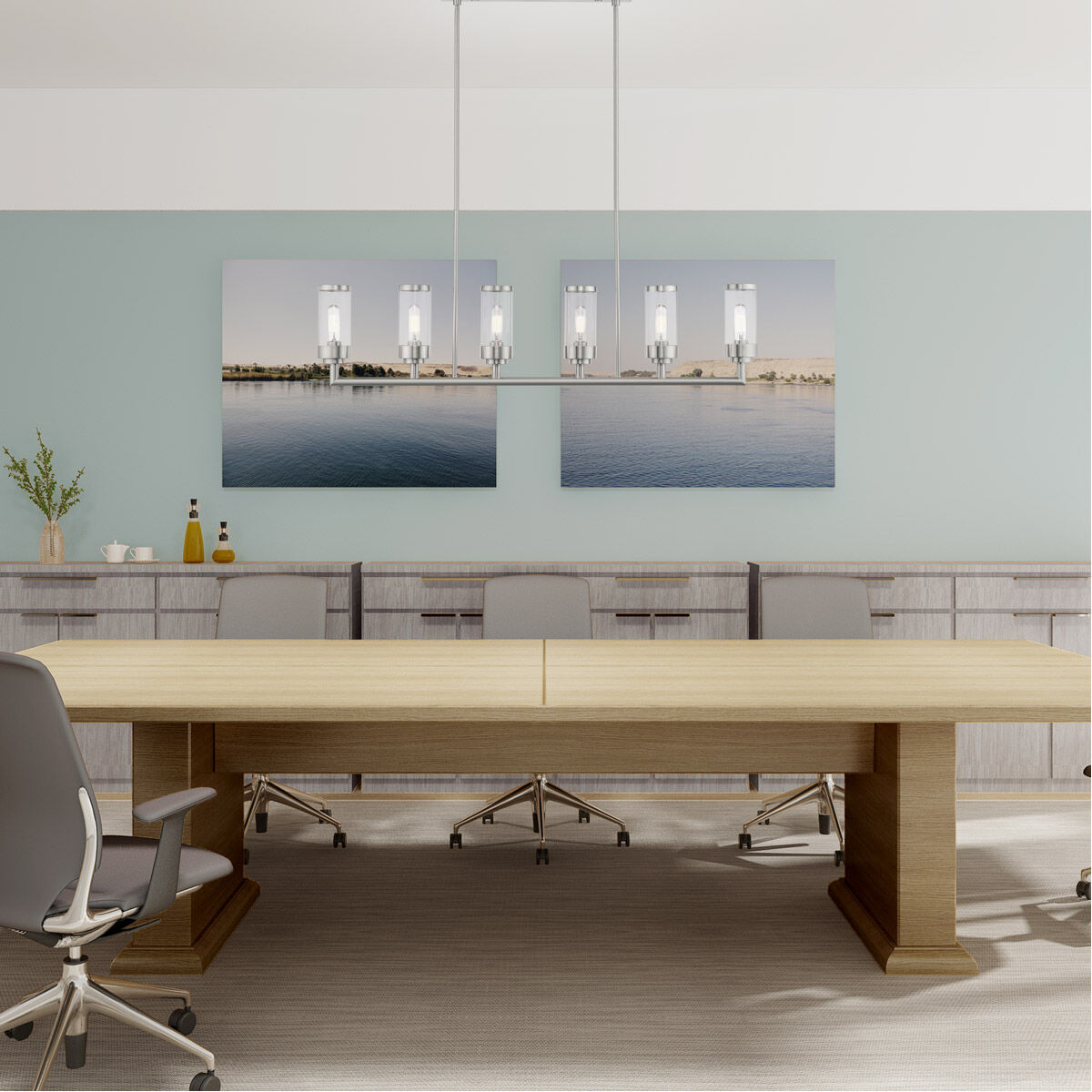 Hillcrest 6 Light 48 inch Brushed Nickel Linear Chandelier Ceiling Light