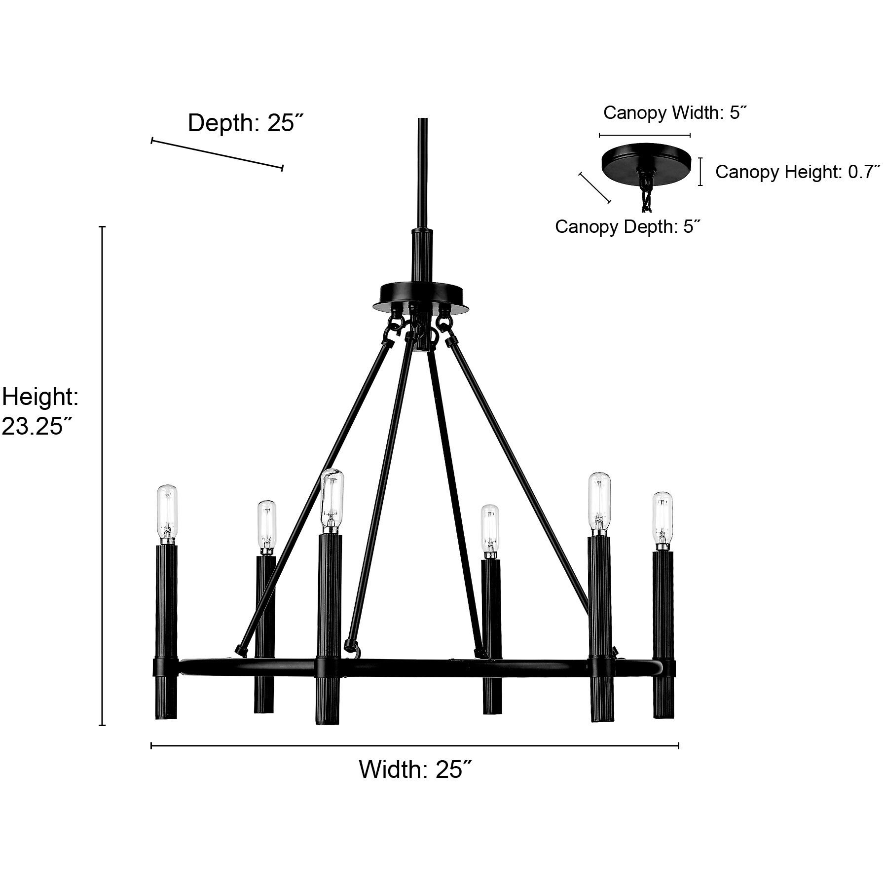 Skyva 6 Light 25 inch Matte Black Chandelier Ceiling Light