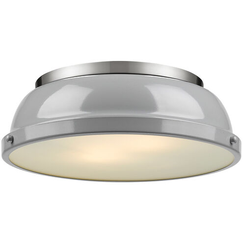 Duncan 2 Light 14 inch Pewter Flush Mount Ceiling Light in Grey, Damp