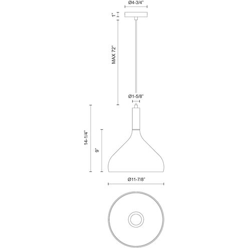 Alora Mood Belleview 1 Light 11.88 inch Matte Black Pendant Ceiling Light in Opal Glass