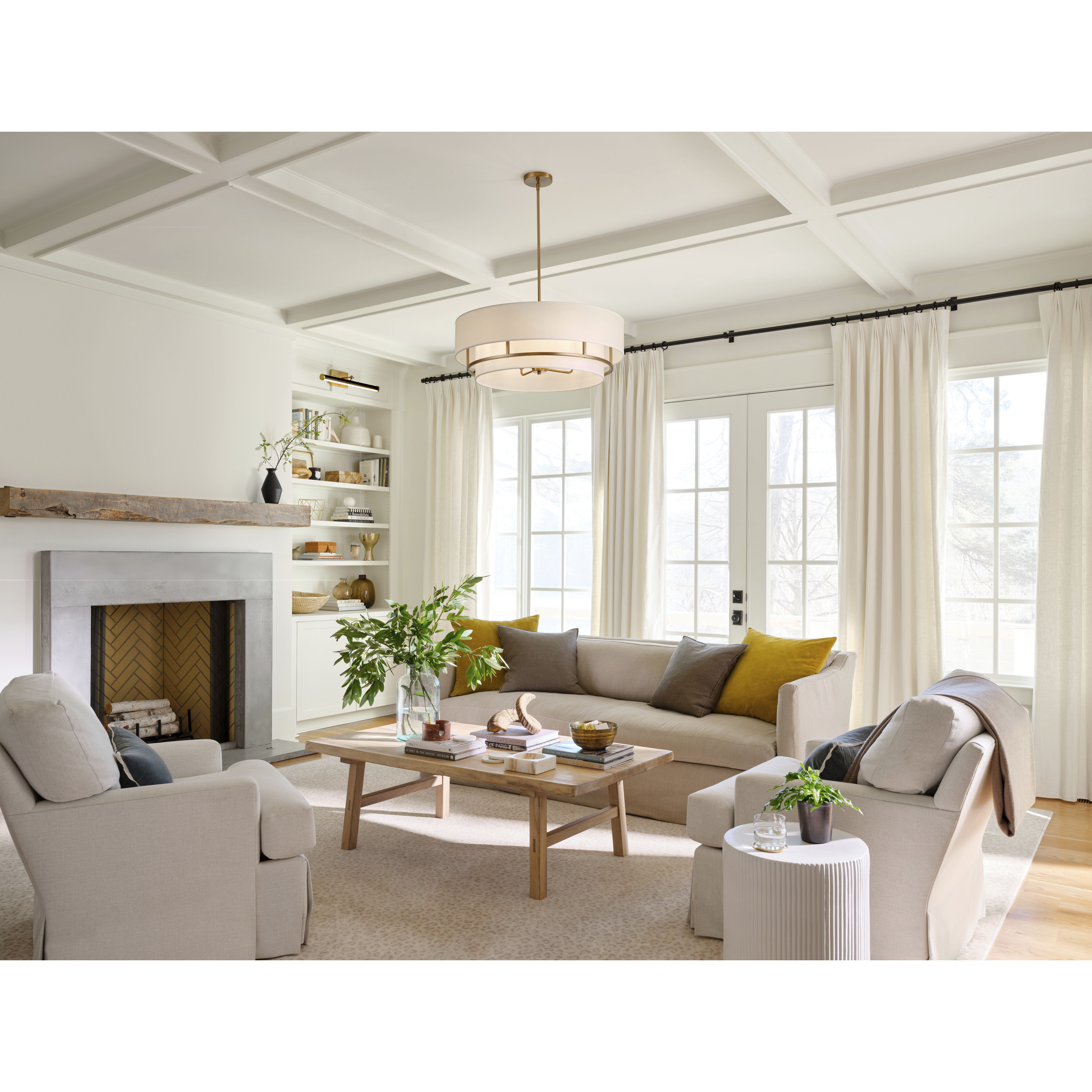 Graham 30 inch Lacquered Brass Indoor Semi-Flush Mount Ceiling Light, Convertible