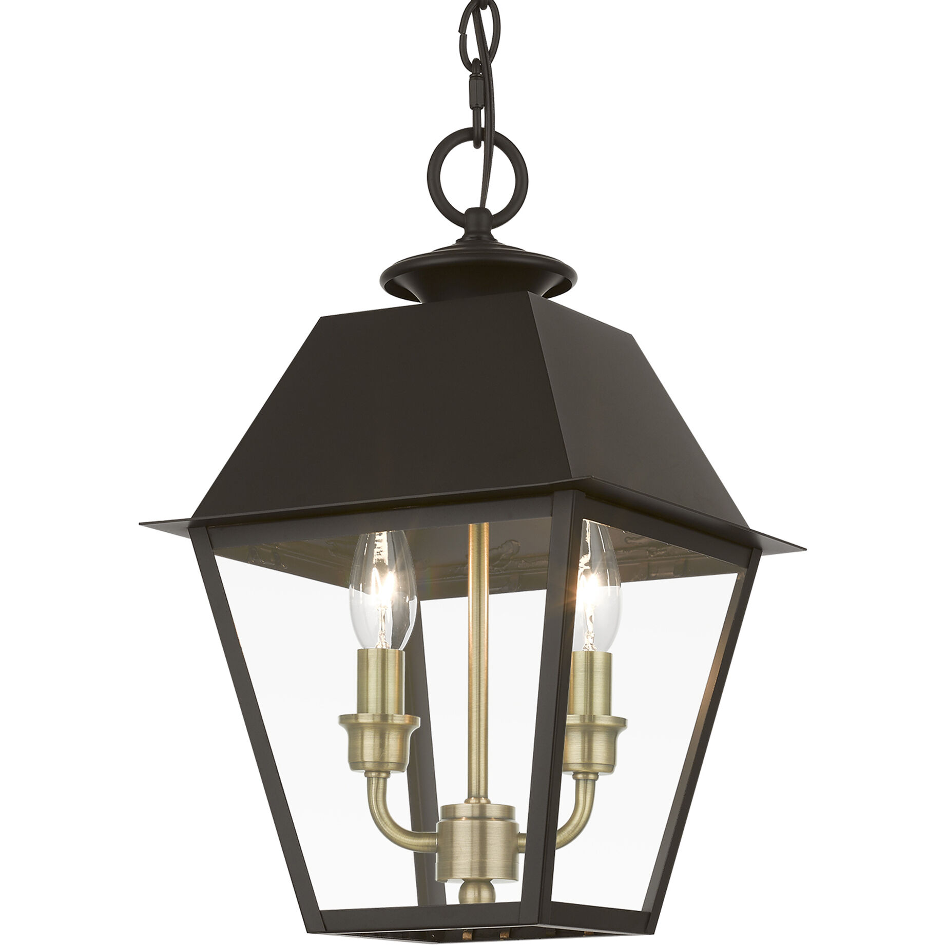 Wentworth 2 Light 9 inch Bronze with Antique Brass Finish Cluster Outdoor Pendant Lantern, Medium
