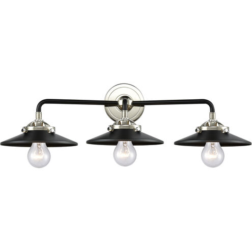 Nouveau Railroad 3 Light 26 inch Black Polished Nickel Bath Vanity Light Wall Light in Matte Black, Nouveau
