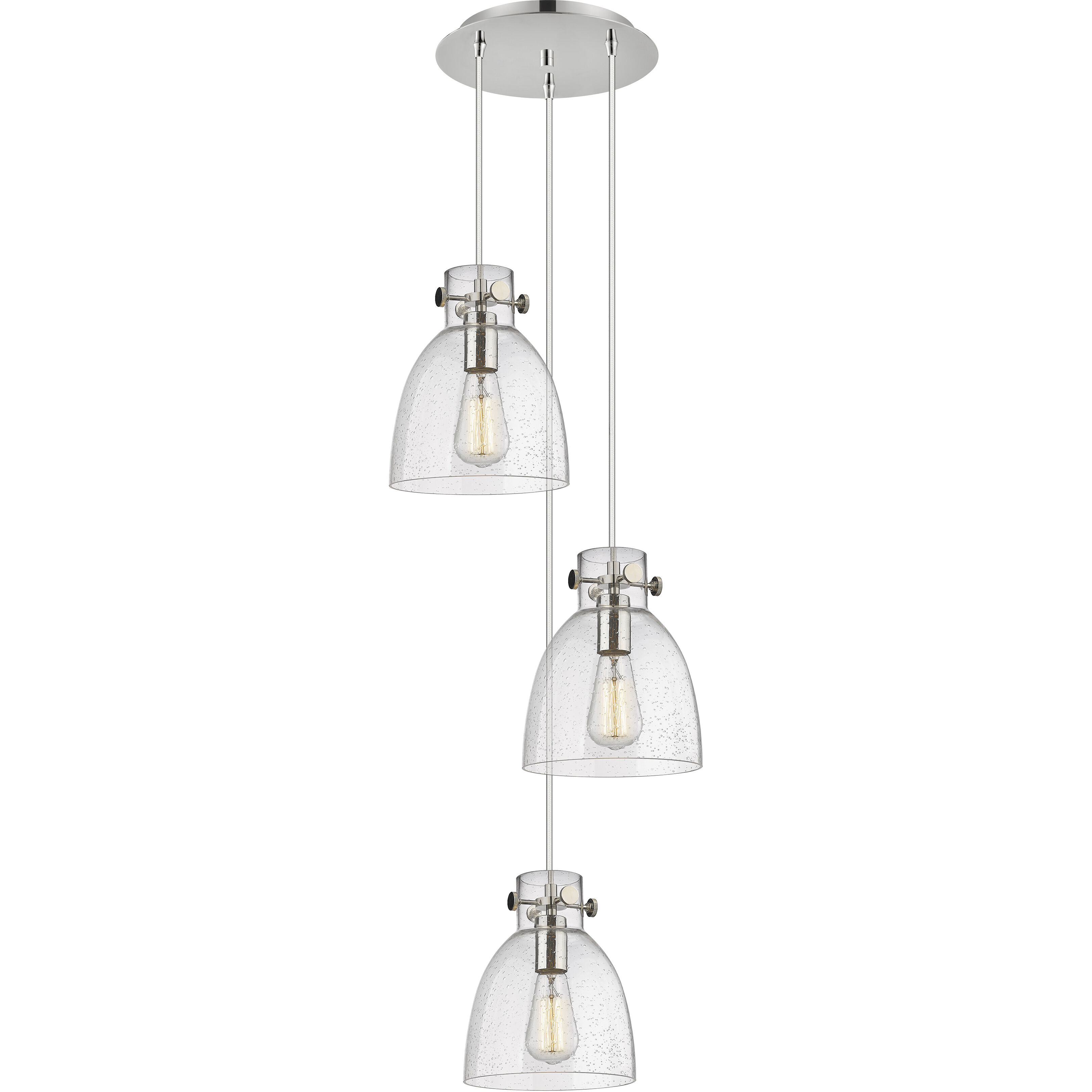 Newton Bell 3 Light 15.5 inch Polished Nickel Multi Pendant Ceiling Light in Seedy Glass