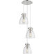 Newton Bell 3 Light 15.5 inch Polished Nickel Multi Pendant Ceiling Light in Seedy Glass