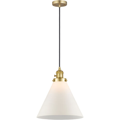 Franklin Restoration Cone 1 Light 12 inch Satin Gold Mini Pendant Ceiling Light in Incandescent, Matte White