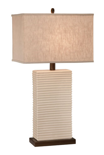 Thumprints Ripple 1 Light Table Lamp in Glazed White with Bronze Accents with Sharp Corner Rectangle Linen Hardback Shade 1220-ASL-2092