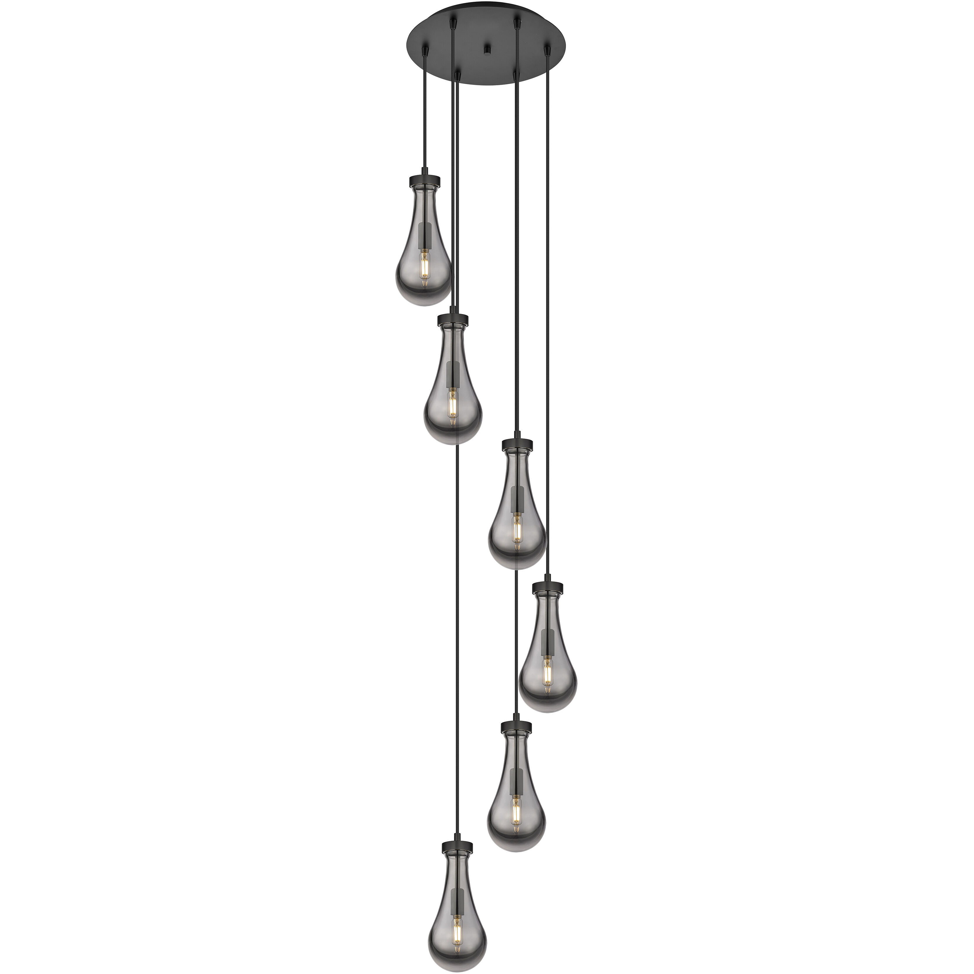 Owego 6 Light 15.75 inch Matte Black Multi Pendant Ceiling Light in Light Smoke Glass