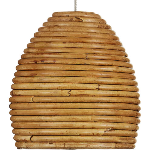 Beehive 3 Light 11.5 inch Natural Rattan and Silver Multi-Drop Pendant Ceiling Light