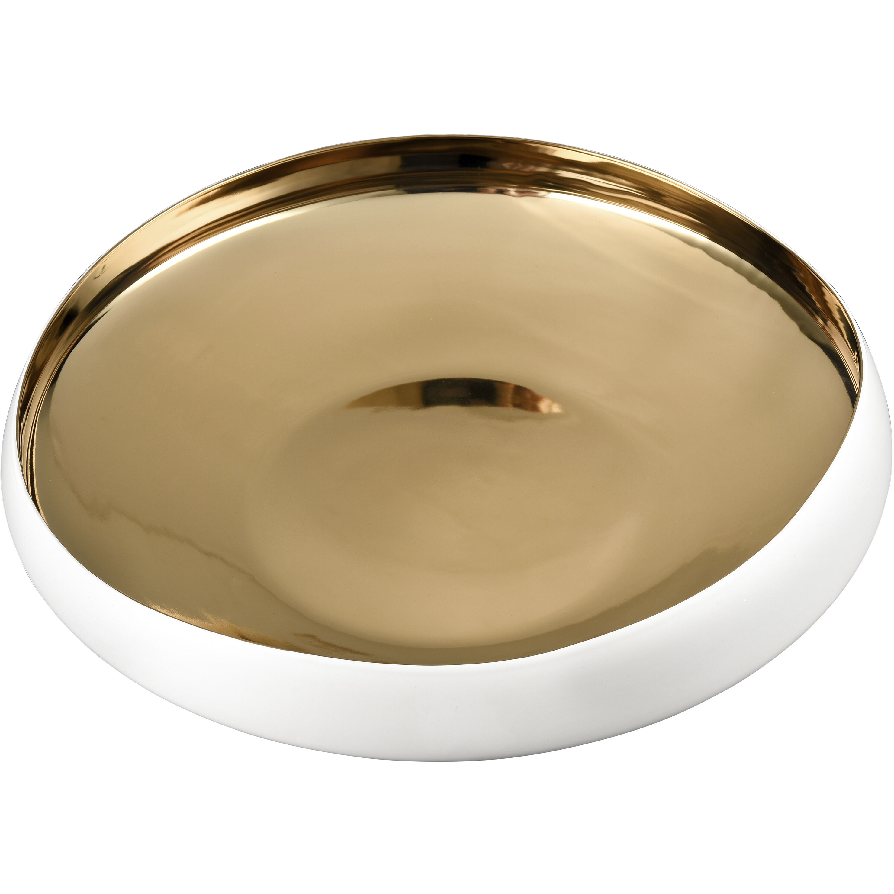 Greer 17.5 X 4 inch Bowl in White and Gold Glazed