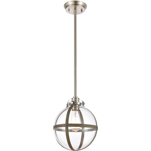 Cusp 1 Light 9 inch Light Wood with Satin Nickel and Clear Mini Pendant Ceiling Light