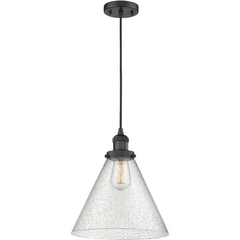 Franklin Restoration Cone LED 12 inch Matte Black Mini Pendant Ceiling Light in Seedy, Franklin Restoration