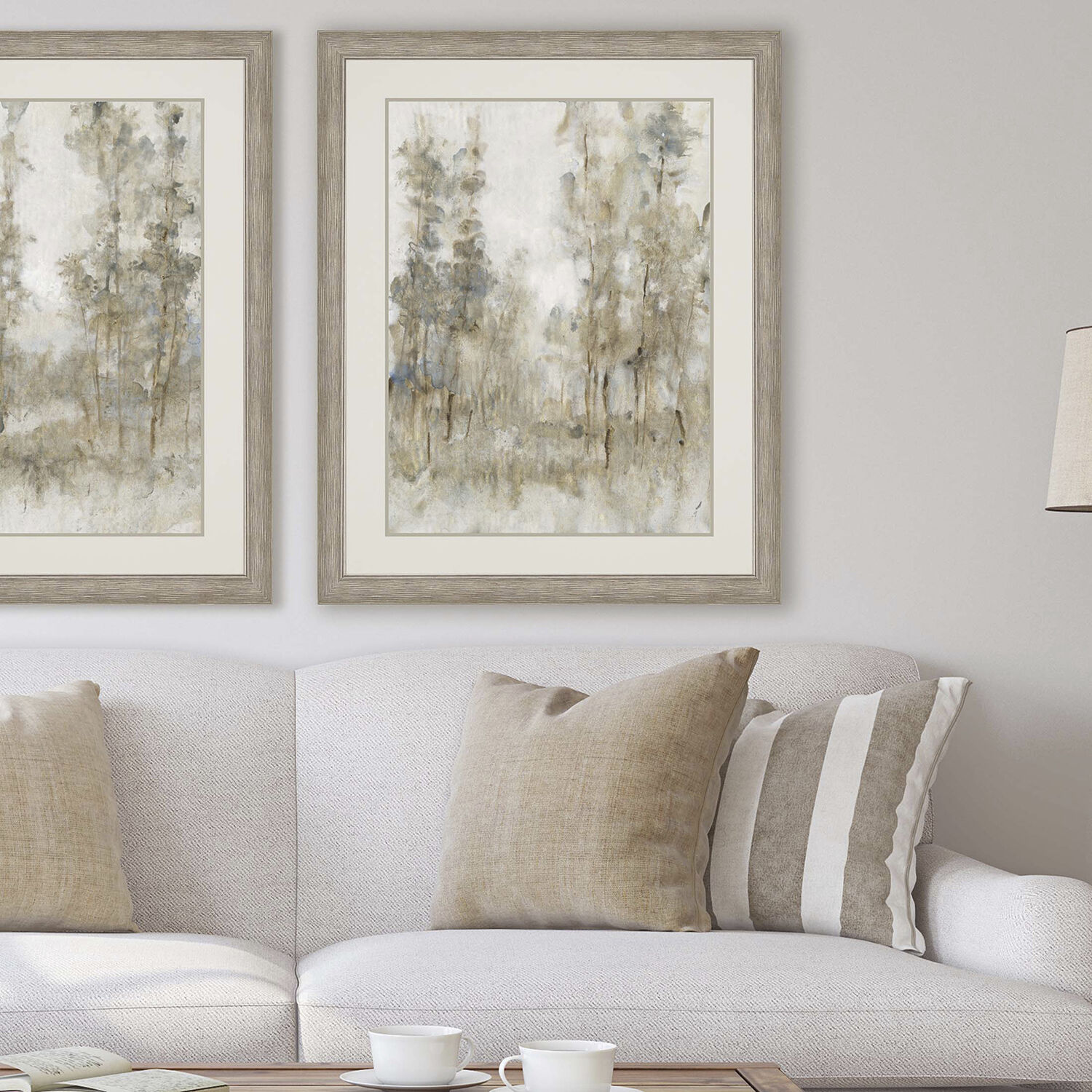 Thicket of Trees Beige and Blue and Metallic and White Framed Art