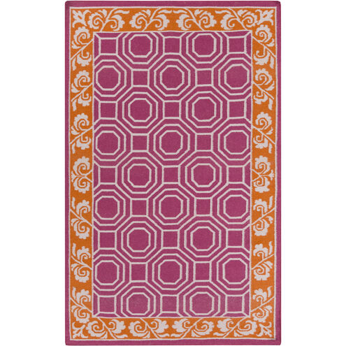 Nantes 96 X 30 inch Fuchsia/Burnt Orange/Light Gray Handmade Rug