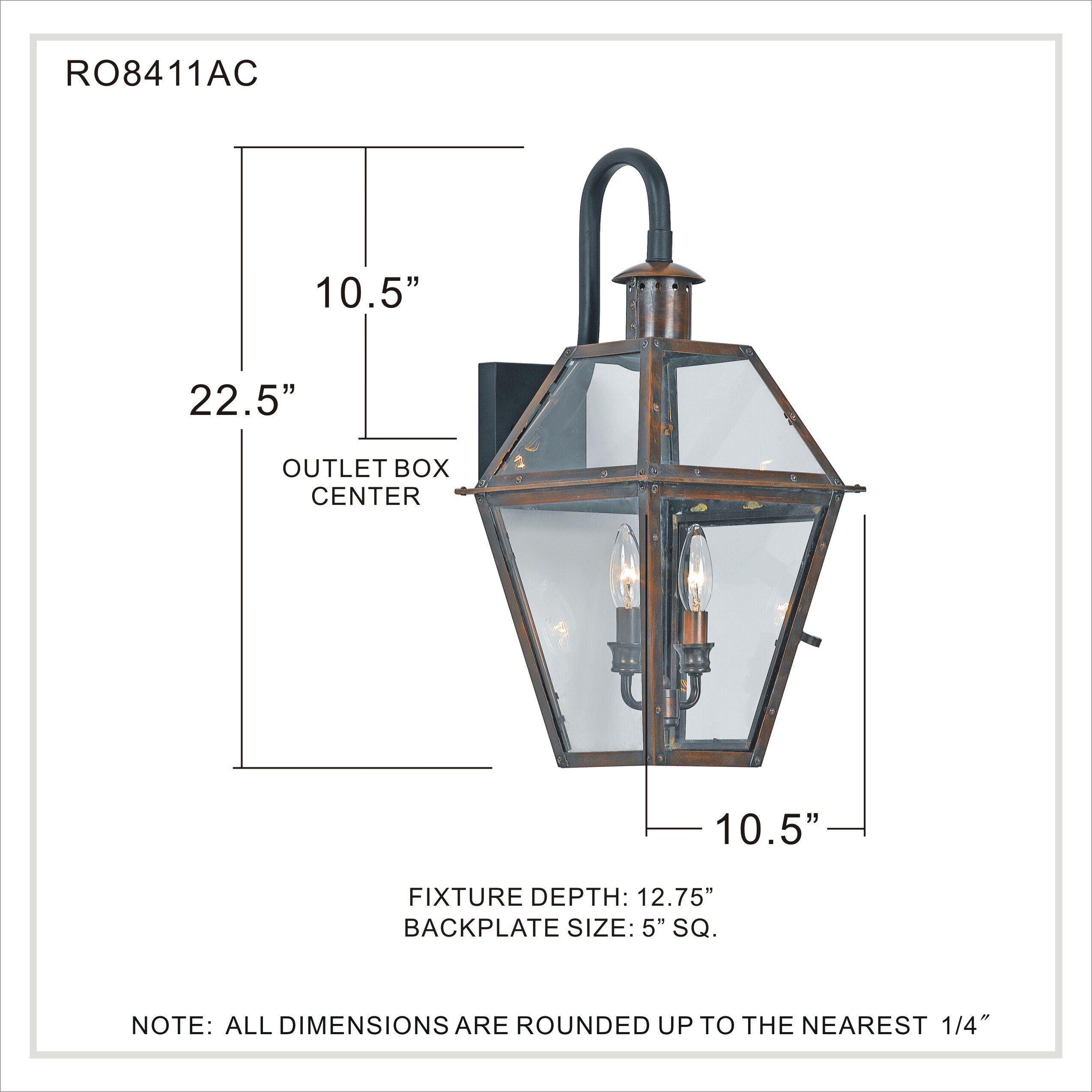 Rue De Royal 2 Light 22 inch Aged Copper Outdoor Wall Lantern