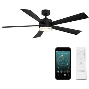 Wynd 60 inch Matte Black Downrod Ceiling Fan in 2700K