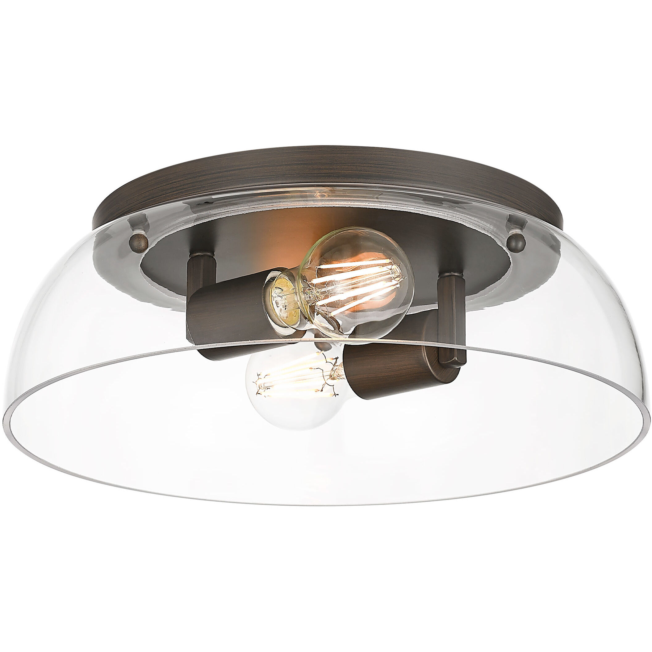 Yep Duncan 2 Light 14 inch Rubbed Bronze Flush Mount Ceiling Light in Clear Glass
