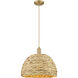 Arcadia Woven Rattan 1 Light 15.75 inch Brushed Brass Mini Pendant Ceiling Light