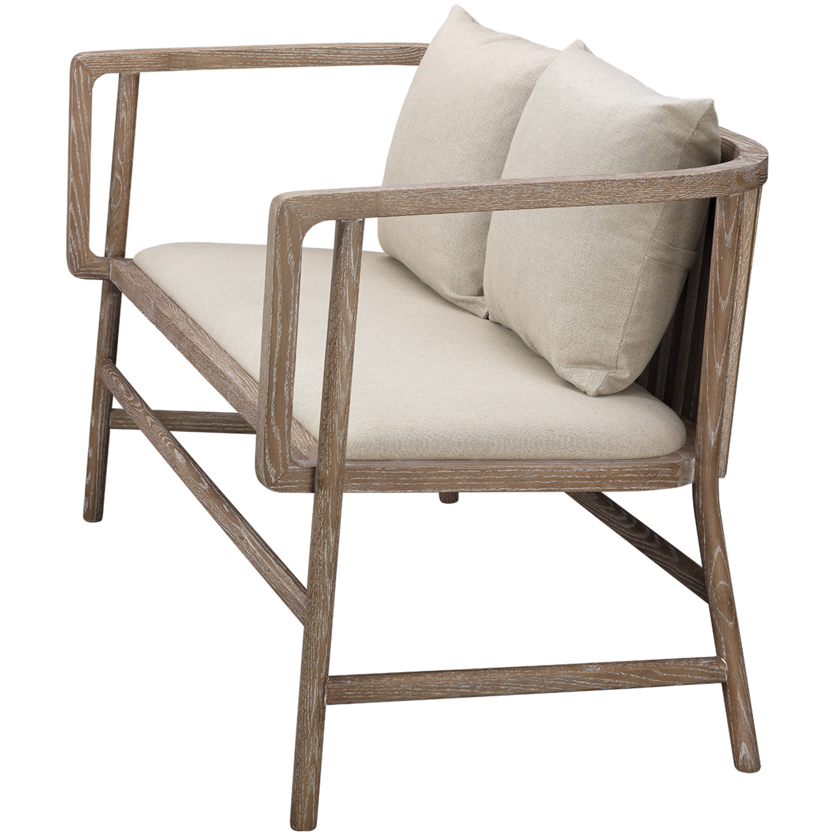 Grayson Off White Linen & Grey Washed Wood Settee