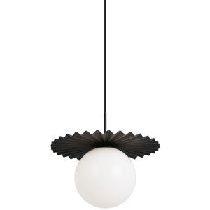 Modern Ruff 1 Light 15 inch Black Pendant Ceiling Light in Black and Opal Glass
