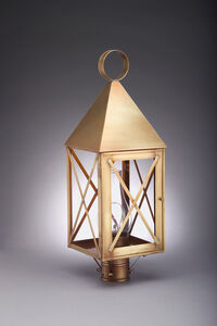 York 1 Light 25 inch Antique Brass Post Lantern in Clear Seedy Glass, Chimney, Medium