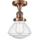 Franklin Restoration Olean 1 Light 7 inch Antique Copper Semi-Flush Mount Ceiling Light in Seedy Glass, Franklin Restoration