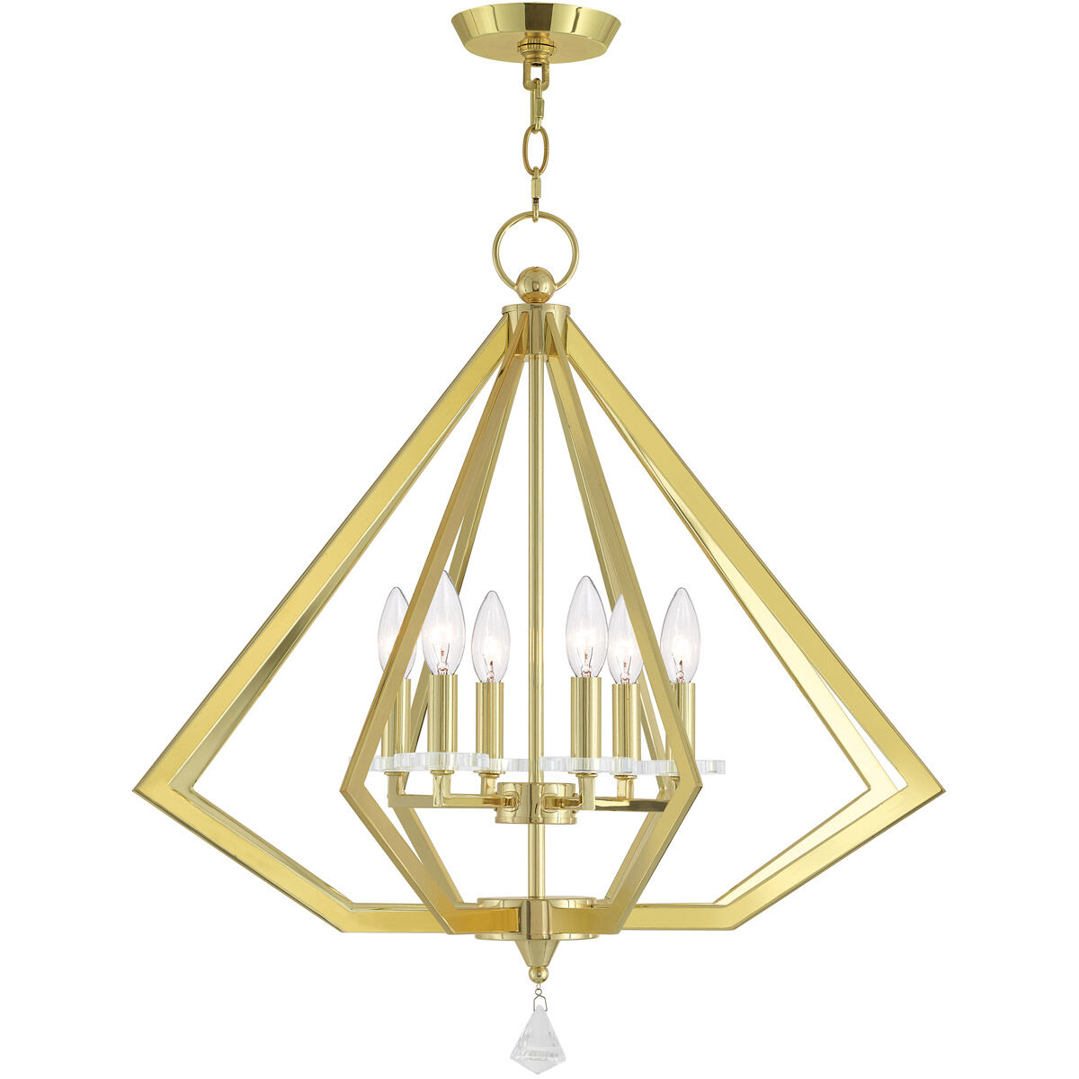 Diamond 6 Light 25 inch Polished Brass Chandelier Ceiling Light