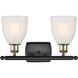 Ballston Brookfield 2 Light 16 inch Black Antique Brass Bath Vanity Light Wall Light in White Glass, Ballston