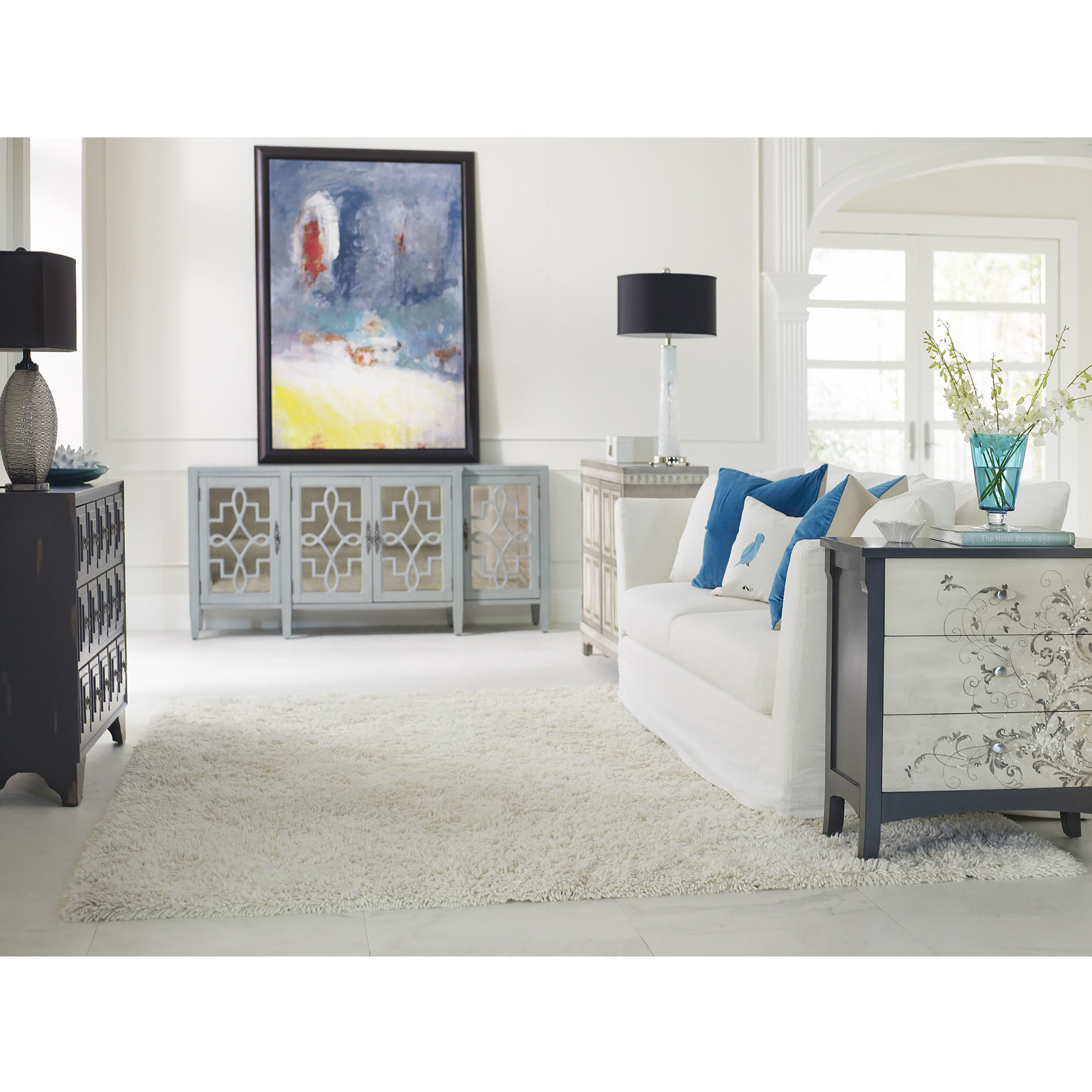 Lawrence Blue Gray with Antique Silver Credenza