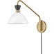 Simon 1 Light 8 inch Black with Heritage Brass Sconce Wall Light in Cased Opal