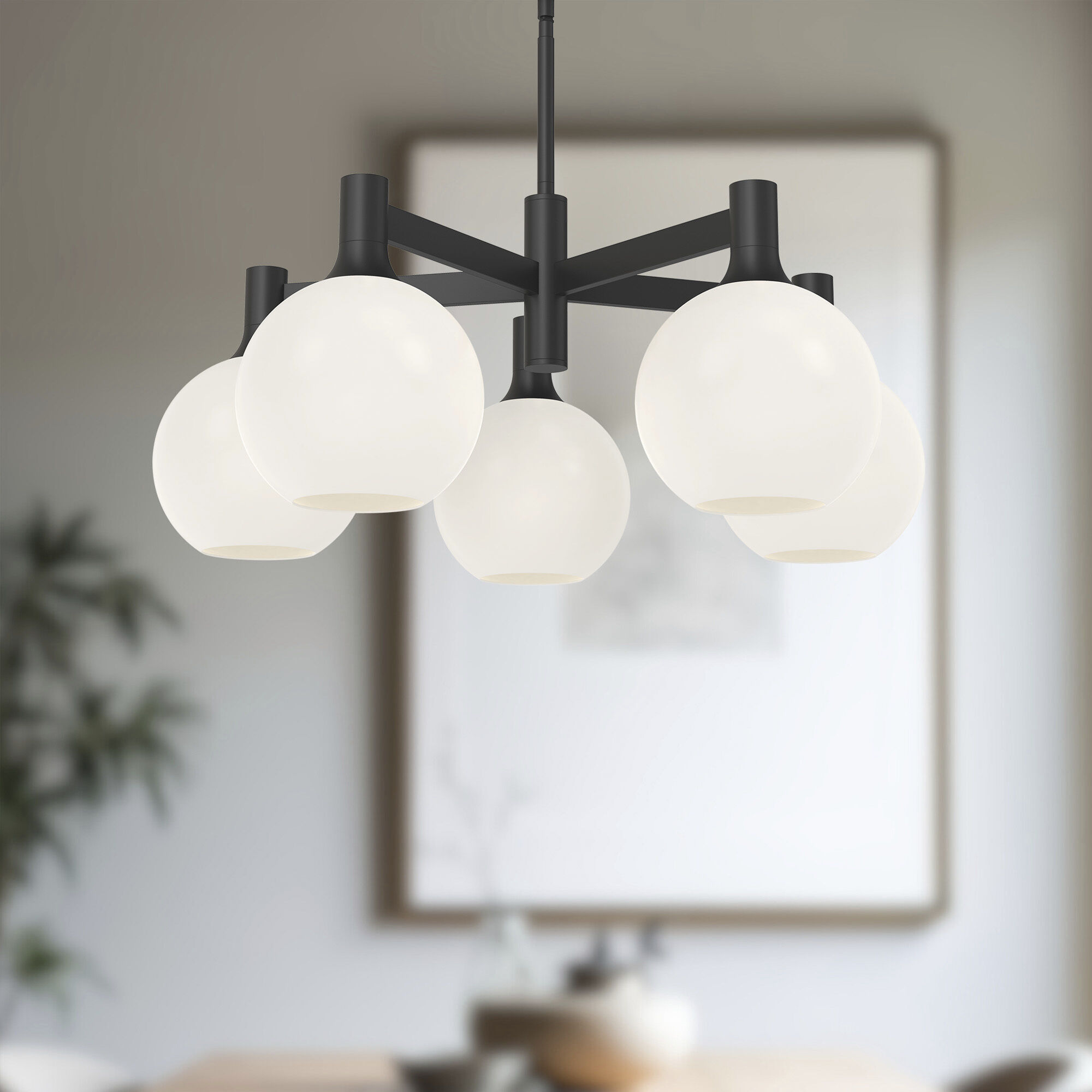 Alora Mood Castilla 5 Light 29.5 inch Matte Black/Opal Matte Glass Chandelier Ceiling Light in Matte Opal Glass