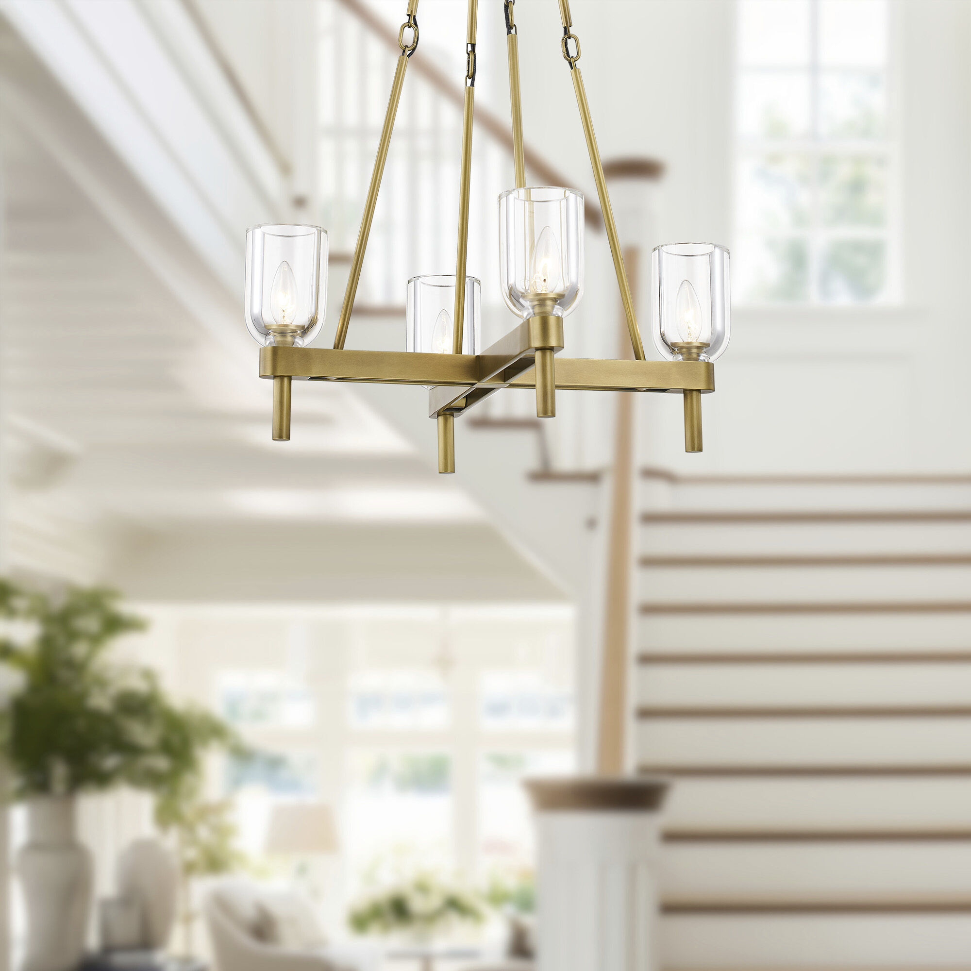 Lucian Pendant Ceiling Light in Vintage Brass, Clear Glass