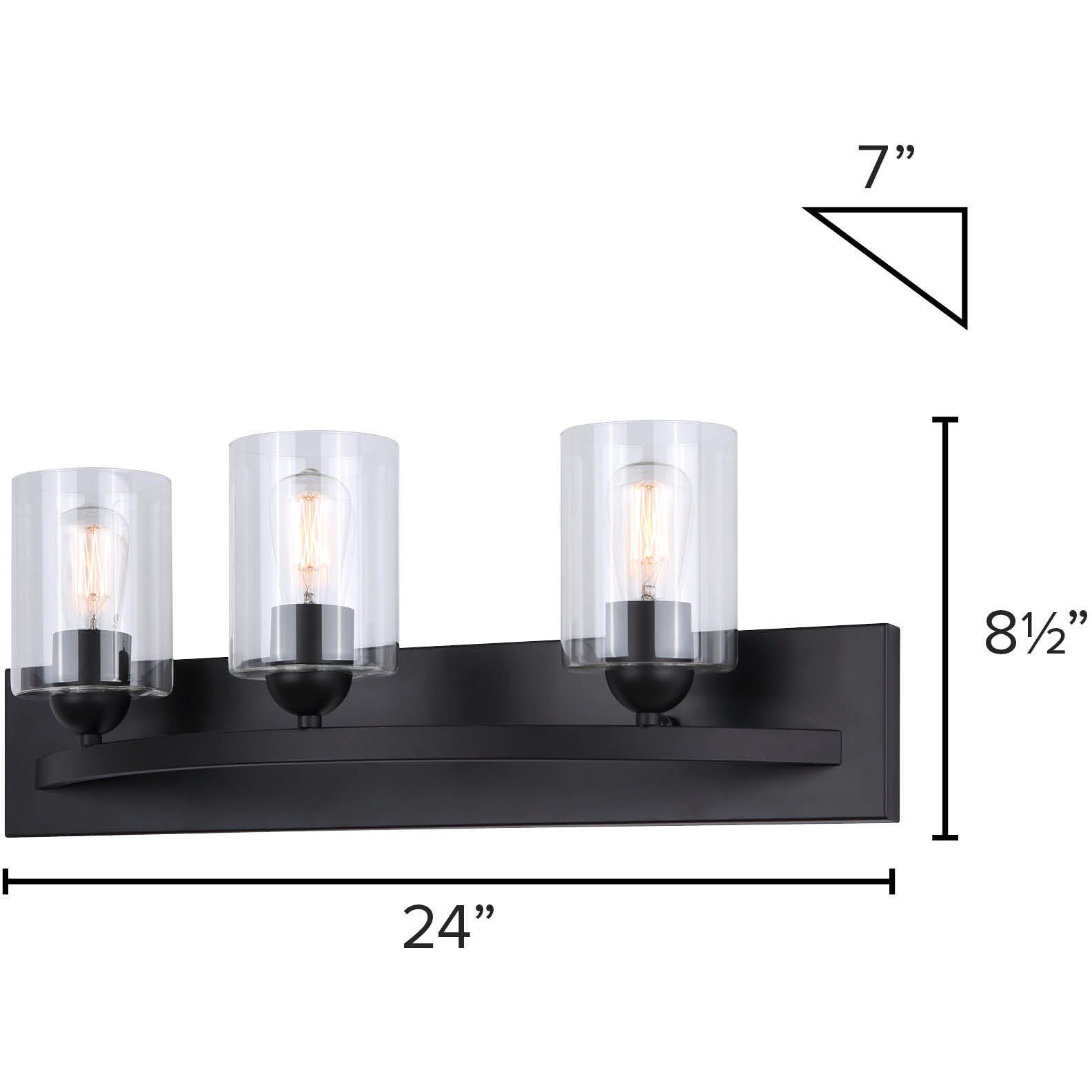 Hampton 3 Light 24 inch Matte Black Vanity Light Wall Light
