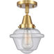 Franklin Restoration Small Oxford 1 Light 8 inch Satin Gold Flush Mount Ceiling Light in Seedy Glass