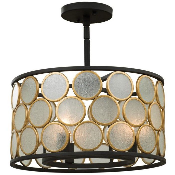 Corsa 3 Light 16 inch Matte Black with Gold Semi Flush Pendant Ceiling Light