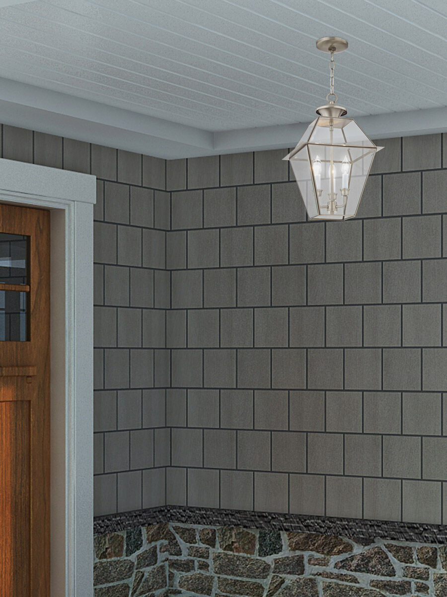 Westover 3 Light 12 inch Brushed Nickel Outdoor Pendant Lantern