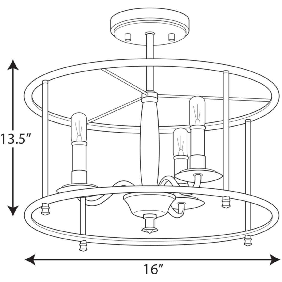 Durrell 3 Light 16 inch Matte Black Semi-Flush Mount Convertible Ceiling Light