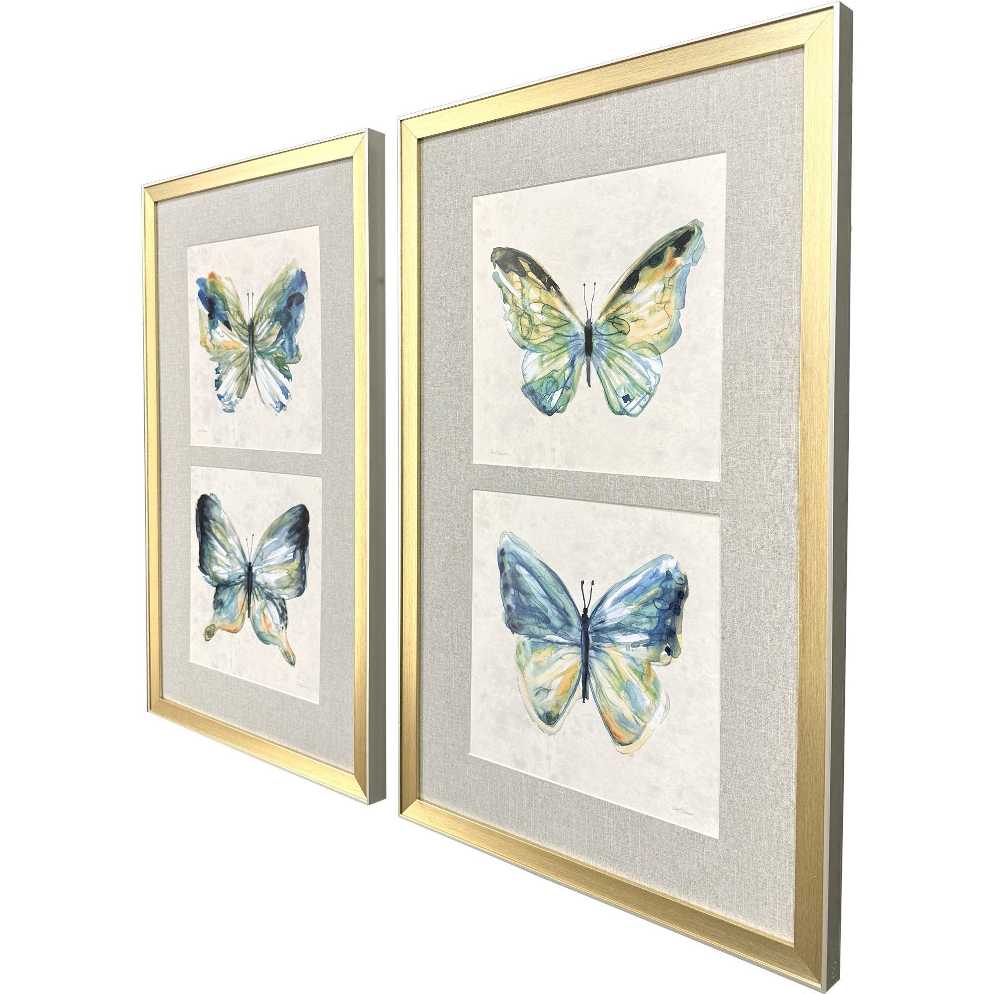 Watery Butterfly Blue and Green and Multi and Orange Framed Art, Propac