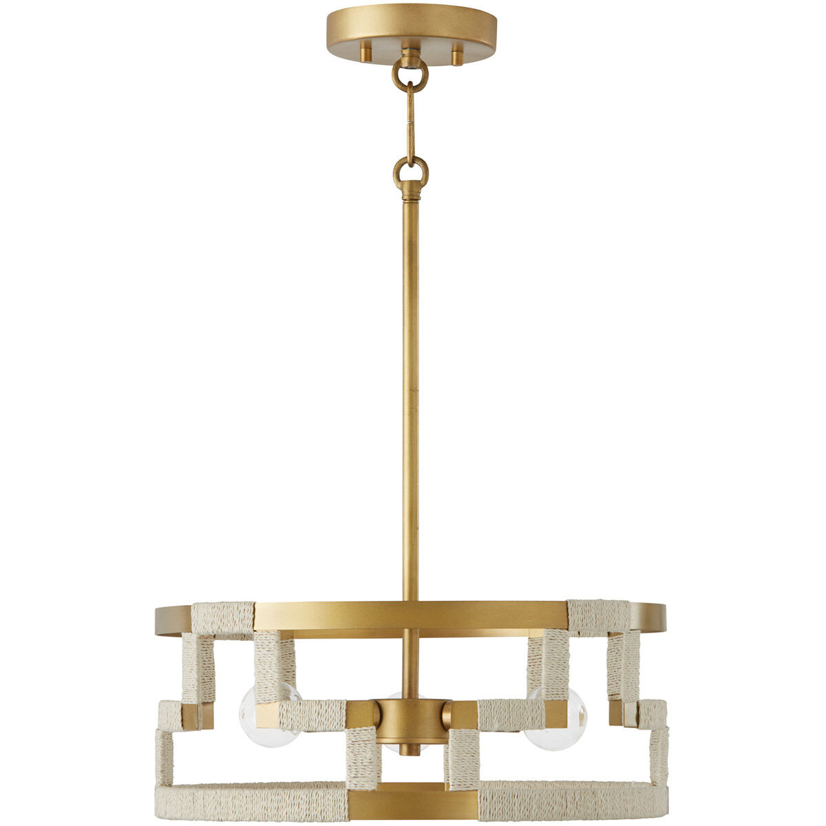 Hala 3 Light 15.25 inch Bleached Natural Jute and Patinaed Brass Semi-Flush Mount Ceiling Light, Convertible Dual Mount