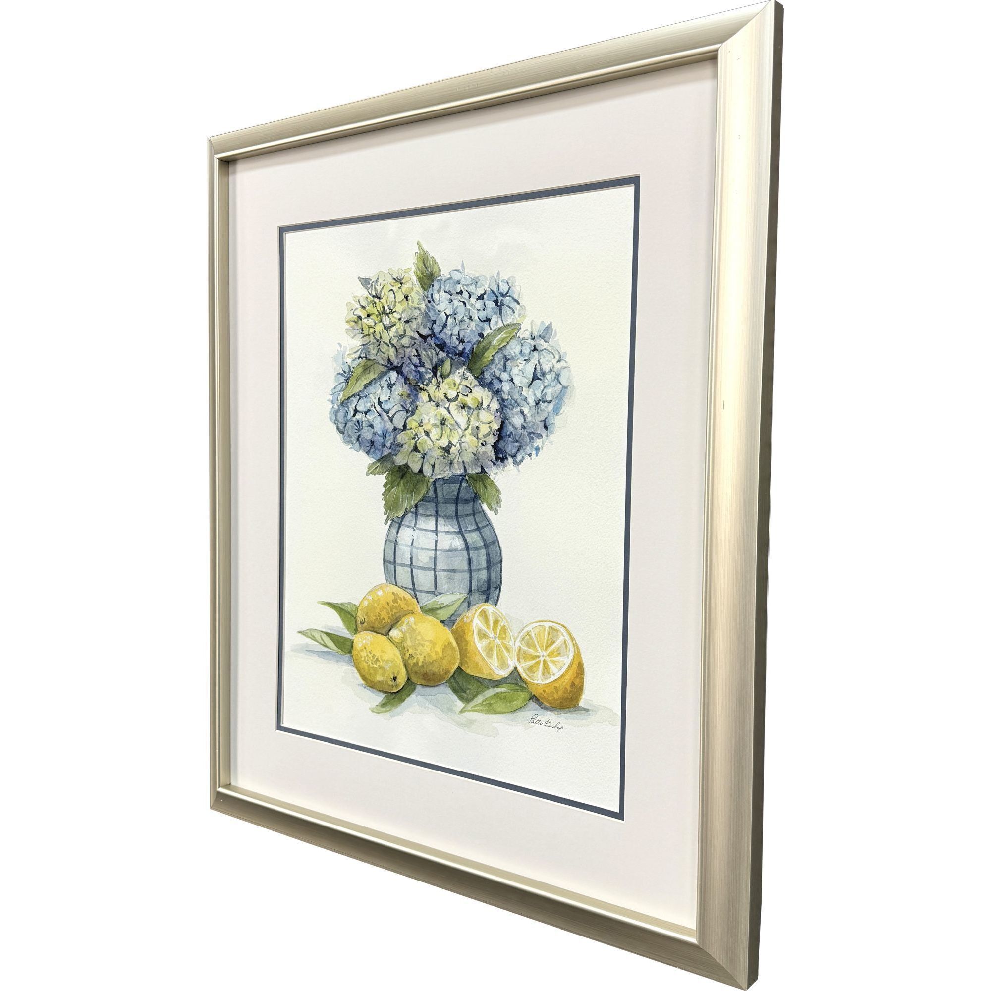 Hydrangea Lemons Blue and Yellow and White and Multi Framed Art, Propac