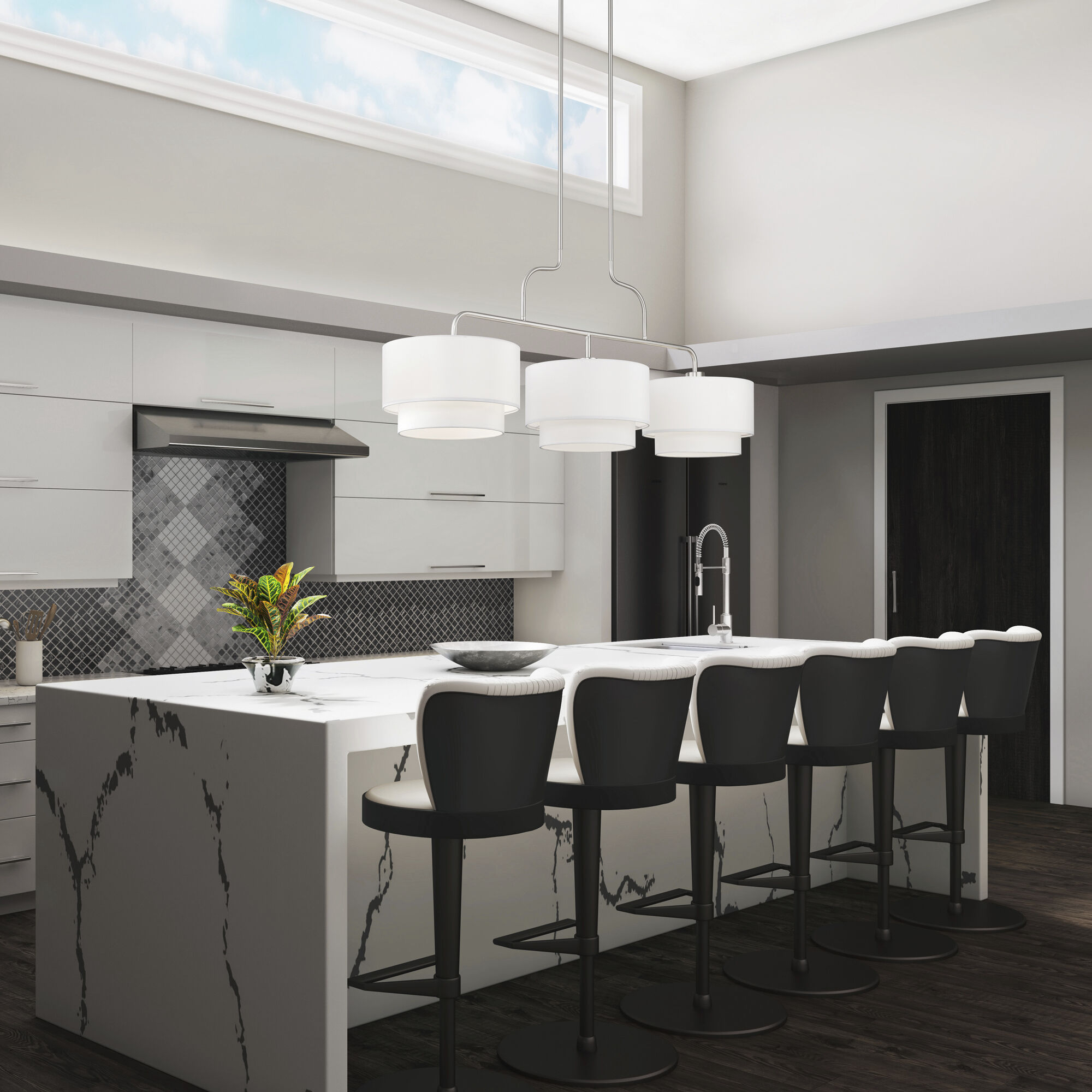 Manorwood 3 Light 49 inch Brushed Nickel Linear Chandelier Ceiling Light