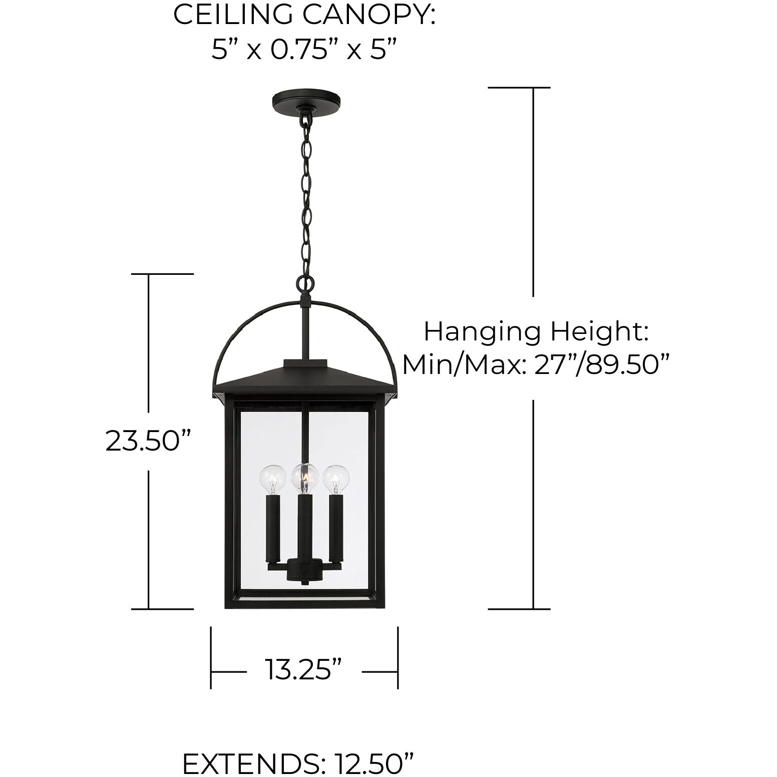 Bryson 4 Light 13.25 inch Black Outdoor Hanging Lantern