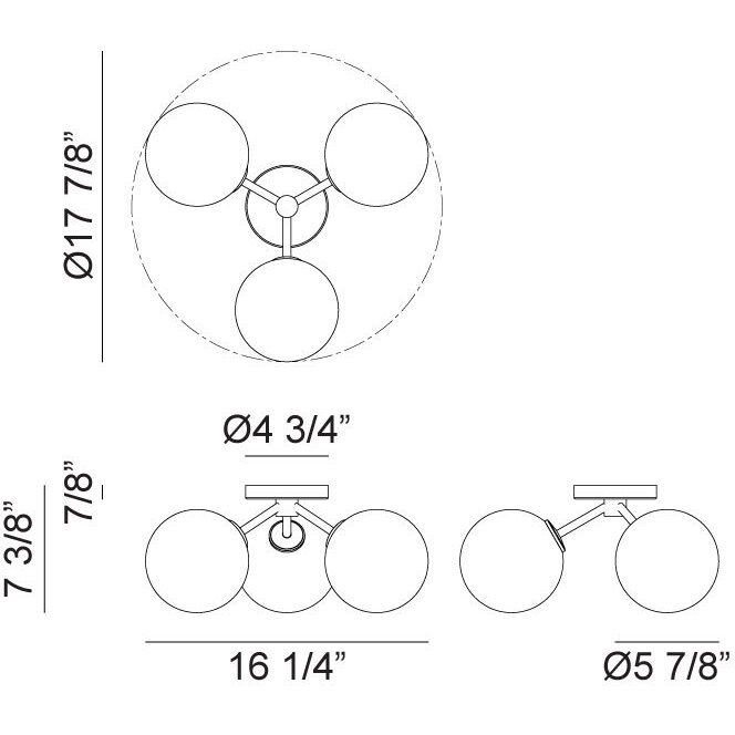 Novo 3 Light 15 inch Black Flush Mount Ceiling Light in Black and Clear