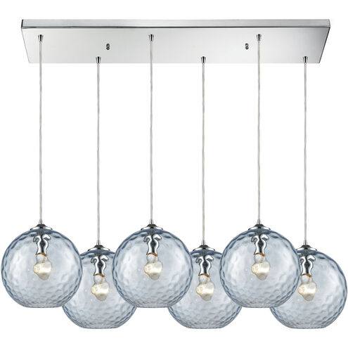 Watersphere 6 Light 30 inch Polished Chrome Multi Pendant Ceiling Light in Hammered Clear Glass, Rectangular Canopy, Configurable