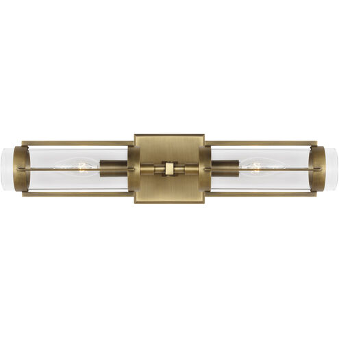 Flynn 2 Light Time Worn Brass Linear Vanity Wall Light