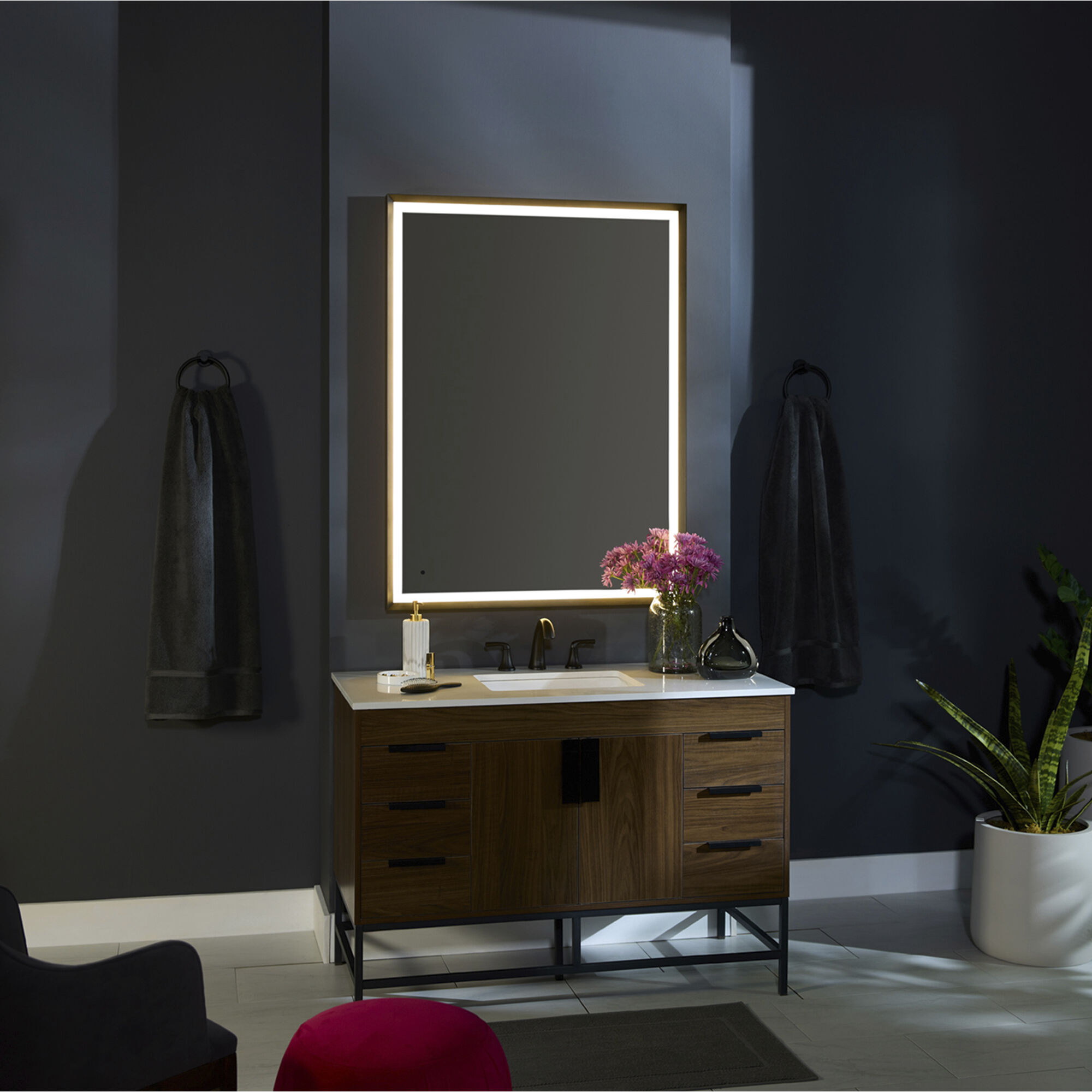 Dusk 24 X 18 inch Black LED Lighted Mirror, Vanita by Oxygen